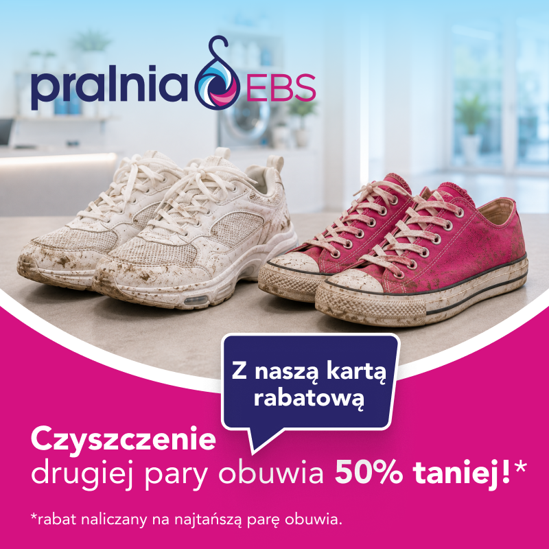 Grafika promocyjna pralni EBS na pranie obuwia. Dwie pary brudnych butów.